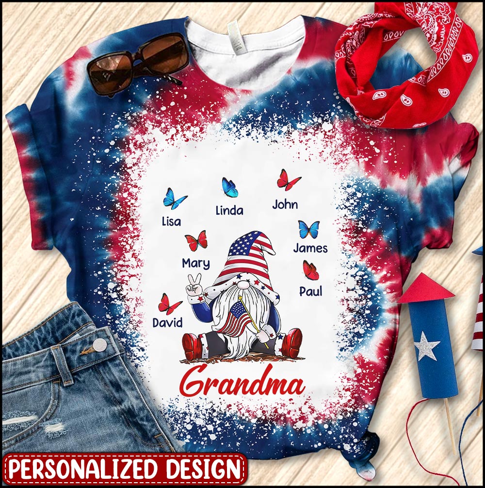 Personalized Grandma Nana Mom Dwarf Butterfly Grandkids American Flag 3D T-shirt