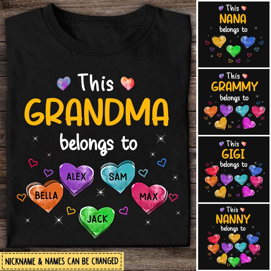 Personalized This Grandma Belongs To Sweet Heart Grandkids T-Shirt