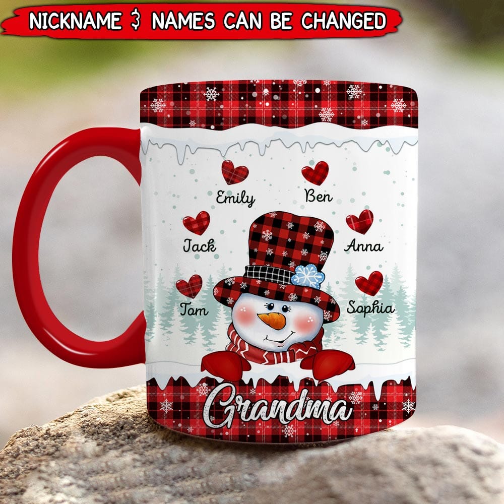 Red Christmas Snowman Nana Mom Sweet Heart Kids Personalized Mug