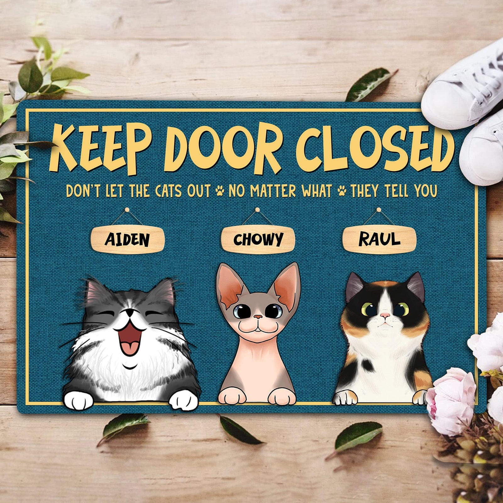 Cat Personalized Fun Welcome Mat, Personalized Entrance Mat