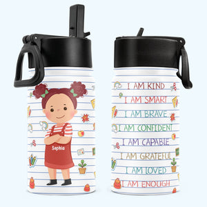 Smart Loved Brave Confident - Personalized Kids Water Bottle With Straw Lid - Birthday, Back To School Gift For Student, Son, Daughter, Affirmations for Kids