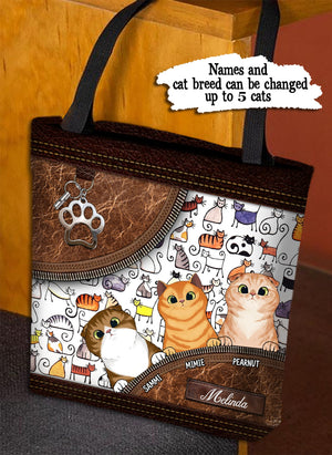 Cat Colorful Sketches With Zippers Personalized Tote Bag - TO040PS07