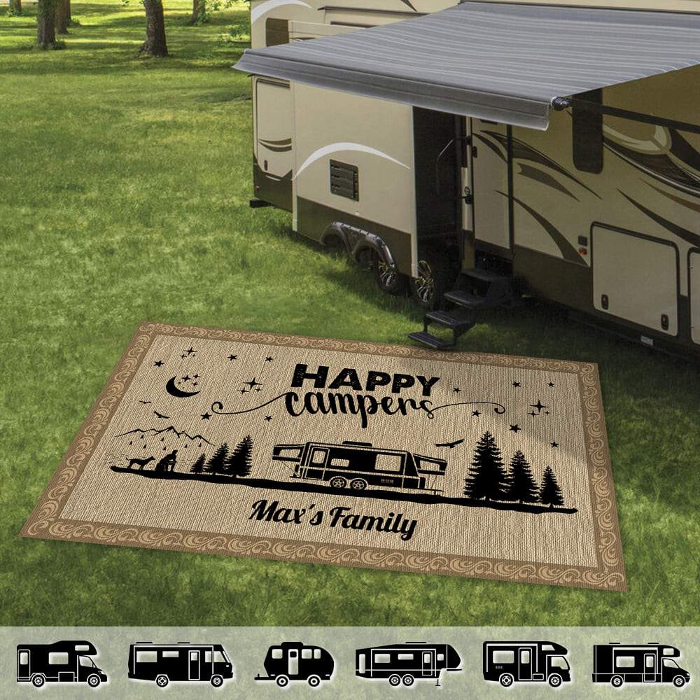 Happy Campers Camping Personalized Patio Rug Patio Mat