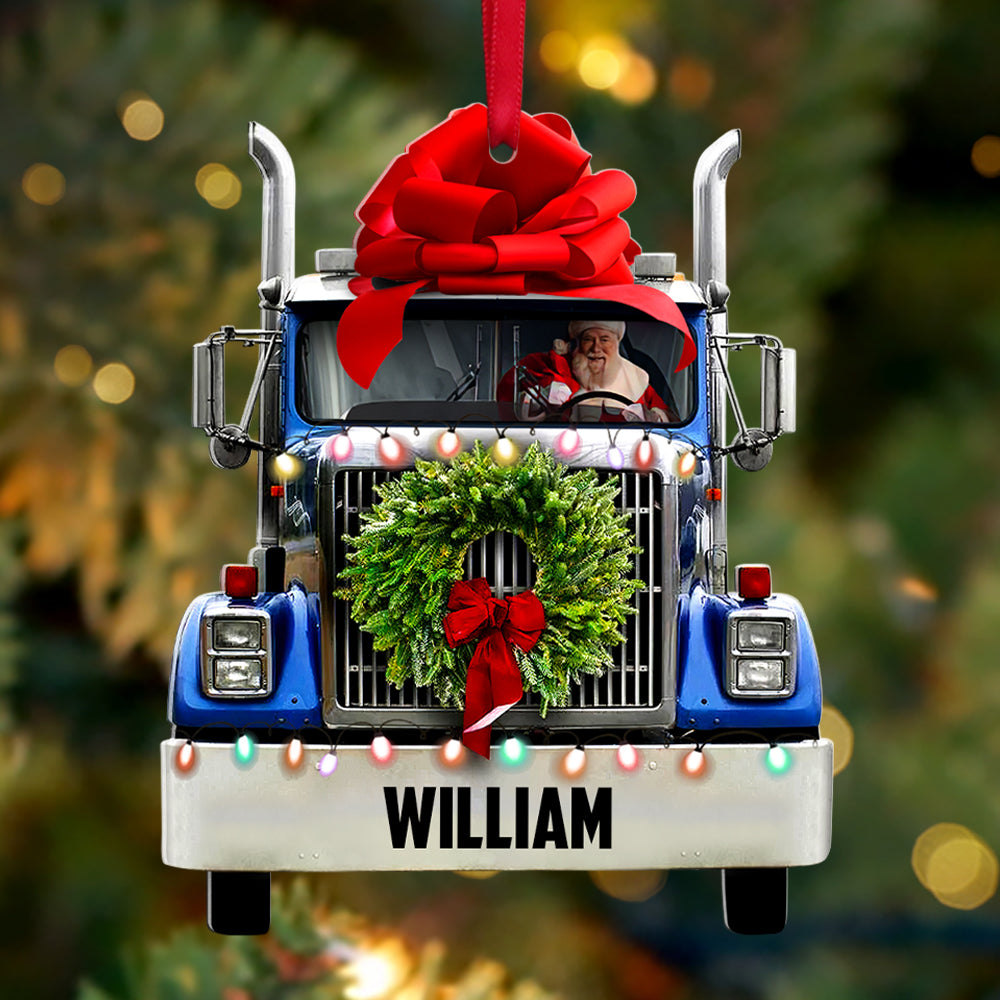 Personalized Christmas Truck Ornament, Santa Claus Inside, Christmas Tree Decor